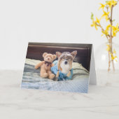 Corgi Little Girl in Bed Blank Card Karte (Gelbe Blume)