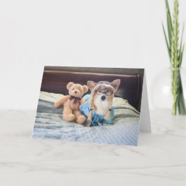 Corgi Little Girl in Bed Blank Card Karte
