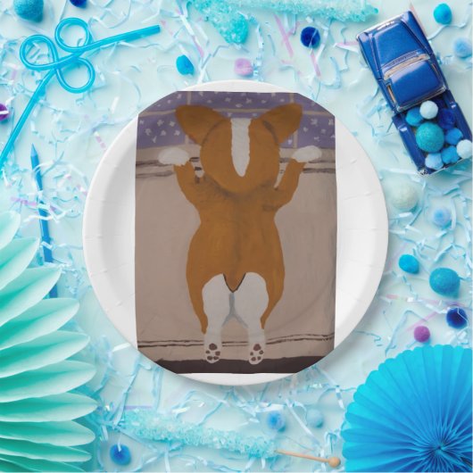 Corgi looking out window pappteller (Party)