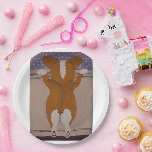 Corgi looking out window pappteller (Party)