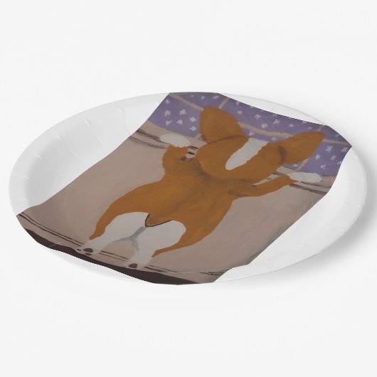 Corgi looking out window pappteller (Schrägansicht)