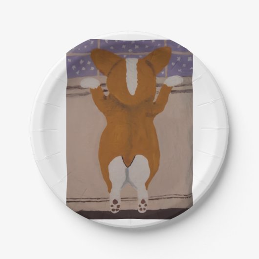 Corgi looking out window pappteller (Vorderseite)