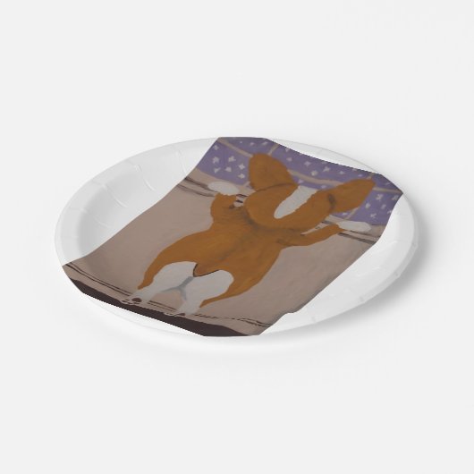 Corgi looking out window pappteller (Schrägansicht)