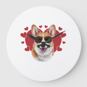 Corgi Love Coole Sonnenbrille umgeben von Herzen Große Wanduhr