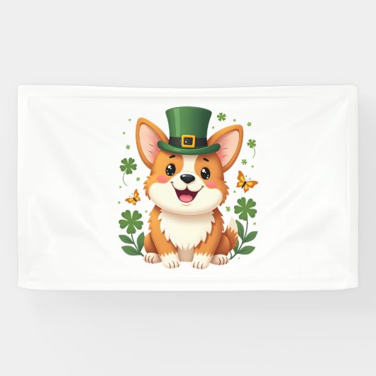 Corgi Lover Kleeblatt Happy St Patricks Day Banner (Horizontal)