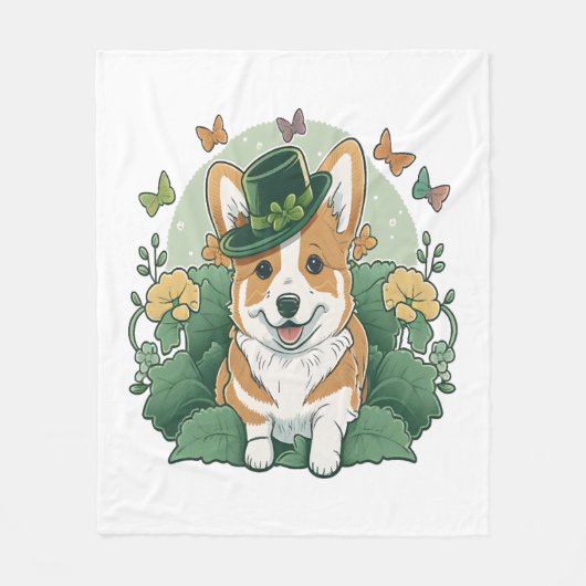 Corgi Lover Kleeblatt Happy St Patricks Day Fleecedecke (Vorderseite)