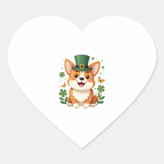 Corgi Lover Kleeblatt Happy St Patricks Day Herz-Aufkleber (Vorderseite)