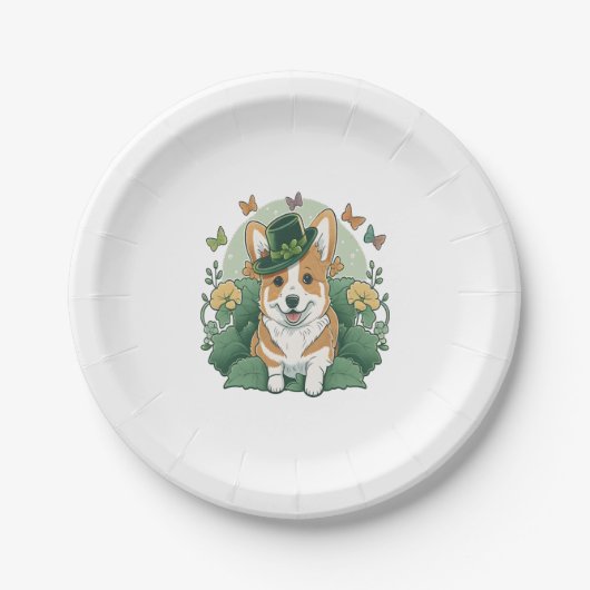 Corgi Lover Kleeblatt Happy St Patricks Day Pappteller (Vorderseite)