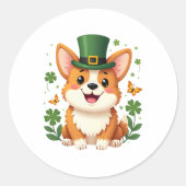 Corgi Lover Kleeblatt Happy St Patricks Day Runder Aufkleber (Vorderseite)
