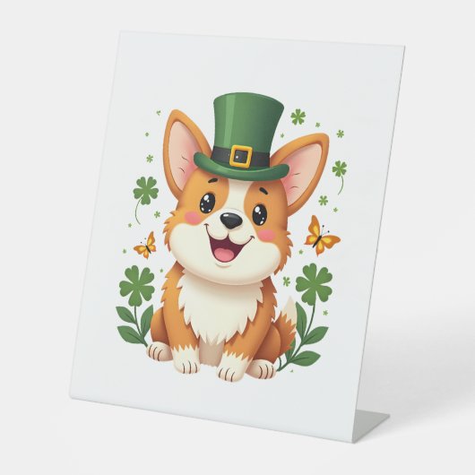 Corgi Lover Shamrock Happy St Patricks Day Sockelschild (Vorderseite)