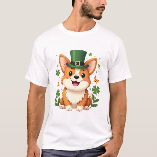 Corgi Lover Shamrock Happy St Patricks Day T-Shirt (Vorderseite)