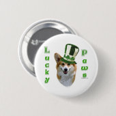Corgi Lucky Paws; Corgi St Patrick's Day Geschenk Button (Vorne & Hinten)