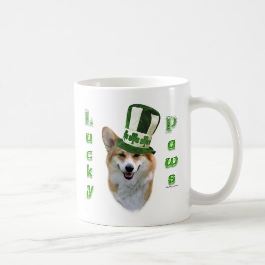 Corgi Lucky Paws; Corgi St Patrick's Day Geschenk Kaffeetasse (Rechts)
