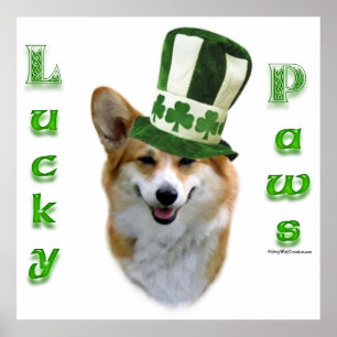 Corgi Lucky Paws; Corgi St Patrick's Day Geschenk Poster