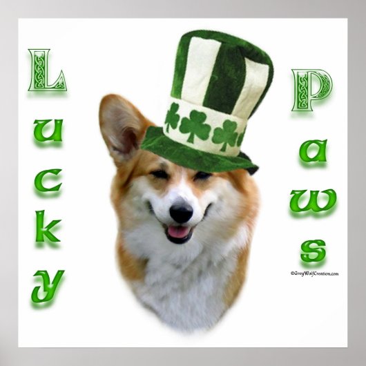 Corgi Lucky Paws; Corgi St Patrick's Day Geschenk Poster (Vorne)