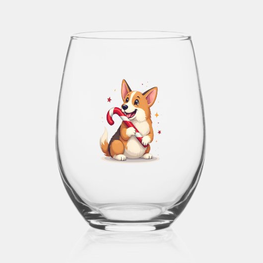 Corgi-Lutscher-Freude Weinglas Ohne Stiel (Vorderseite)