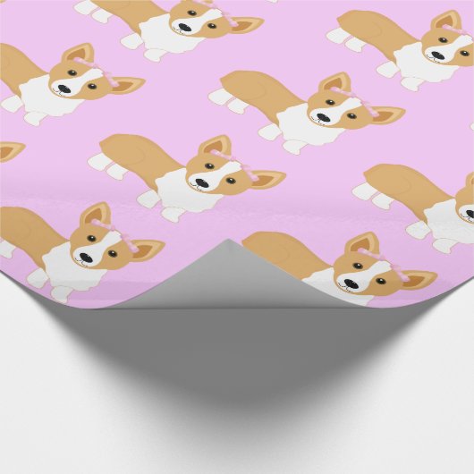 Corgi-Mädchen-Hund mit rosa Bögen Geschenkpapier (Ecke)