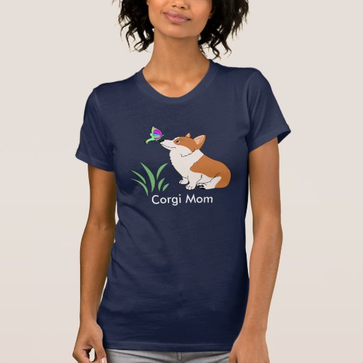 Corgi-Mama mit Schmetterling T-Shirt (Vorderseite)