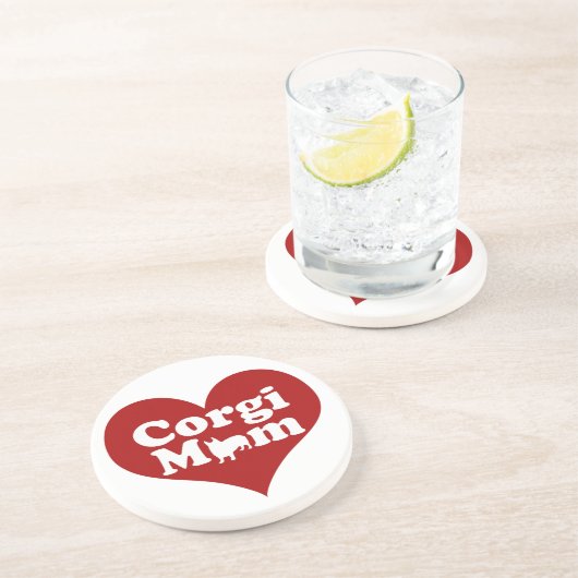 Corgi Mama Niedlich Rotes Herz Untersetzer (Seite)