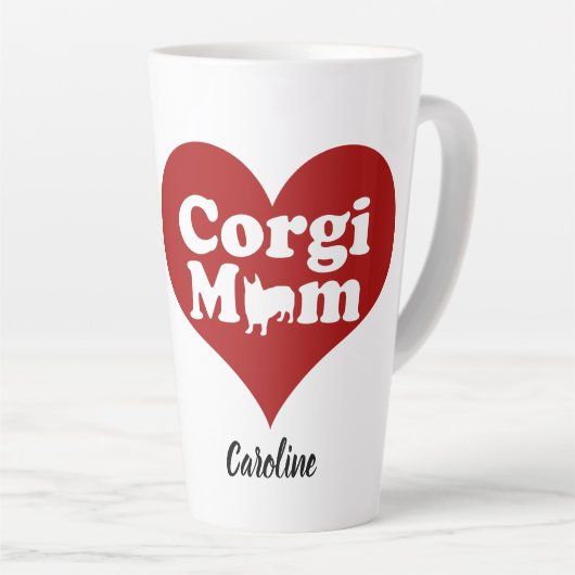 Corgi Mama Niedliches Rotes Herz Monogramm Milchtasse (Rechte Ecke)