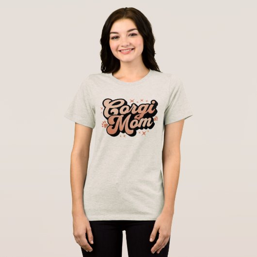 Corgi-Mama Retro-Typografie Tri-Blend Shirt (Vorderseite voll)