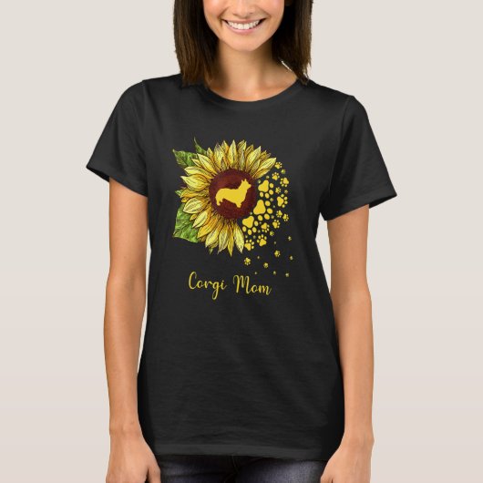 Corgi Mama Sonnenblumenhund T-Shirt (Vorderseite)
