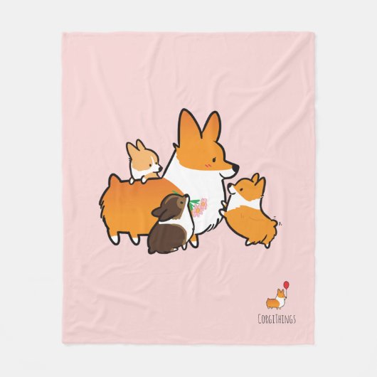 Corgi-Mama-und Welpen-Fleece-Decke Fleecedecke (Vorderseite)
