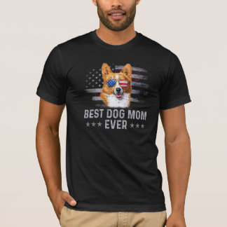 Corgi Mama Vintag American Flag Patriotic Dog T-Shirt