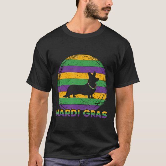 Corgi Mardi Gras Perlen Hund T-Shirt (Vorderseite)
