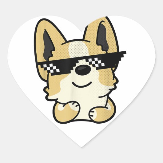Corgi Meme Pixel Sonnenbrille Niedlicher Hund Herz-Aufkleber (Vorderseite)