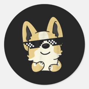 Corgi Meme Pixel Sonnenbrille Niedlicher Hund Runder Aufkleber