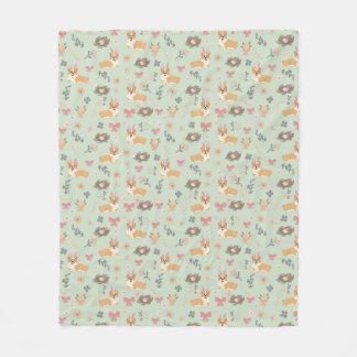 Corgi Mint Garten Florales Nahtloses Muster Fleecedecke