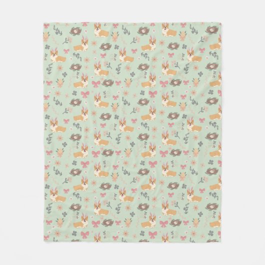 Corgi Mint Garten Florales Nahtloses Muster Fleecedecke (Vorderseite)