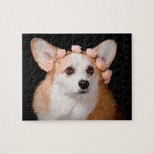 Corgi mit Blumen in ihrem Haar Puzzle