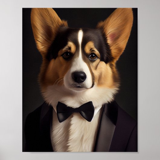 Corgi mit Bogen-Krawatte Poster (Vorne)