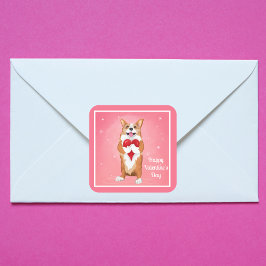 Corgi mit einem glücklichen Valentinstag Quadratischer Aufkleber