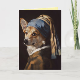 Corgi mit einer Perlenohrring-Grußkarte Karte