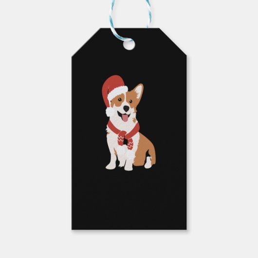 Corgi mit einer Weihnachtsmannmütze Geschenkanhänger (Vorderseite)