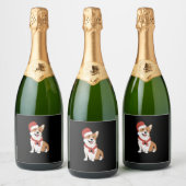 Corgi mit einer Weihnachtsmannmütze Schaumweinetikett (Flaschen)