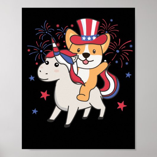 Corgi mit Einhorn für den Amerikanische Unabhängig Poster (Vorne)