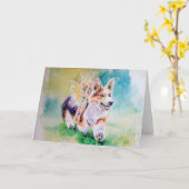 Corgi mit Fee-Aquarell Karte (Gelbe Blume)
