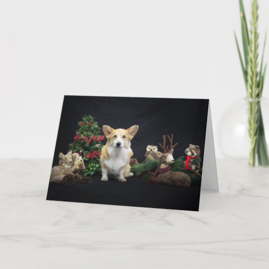 Corgi mit Friends of Christmas Woodland Karte (Vorderseite)