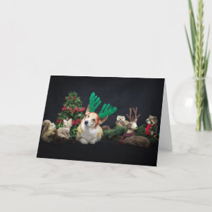 Corgi mit Geweih und Waldtierfreunden Weihnachten Karte