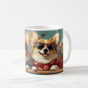 Corgi mit Herz-Rose Valentinstag Kaffeetasse