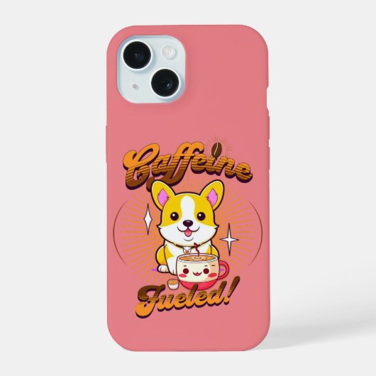 CORGI MIT KAFFEIN ANGETRIEBEN! iPhone 15 HÜLLE (Rückseite)