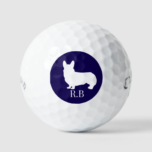Corgi Mit Monogramm Blue Navy Golfball (Vorderseite)