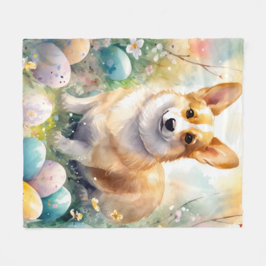 Corgi mit Ostereier Urlaub Fleecedecke (Vorderseite (Horizontal))