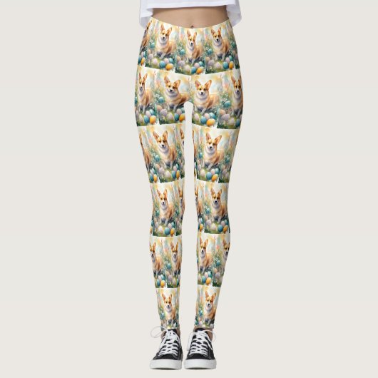 Corgi mit Ostereier Urlaub Leggings (Vorderseite)