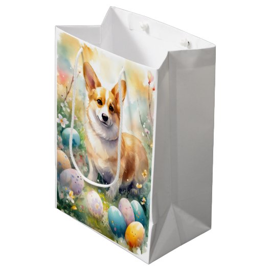 Corgi mit Ostereier Urlaub Mittlere Geschenktüte (Vorderseite Schrägansicht)