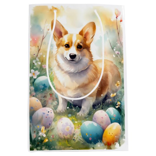 Corgi mit Ostereier Urlaub Mittlere Geschenktüte (Vorderseite)